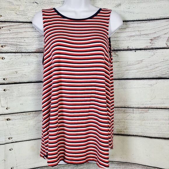 Old Navy Luxe Red White Blue Stripe Sleeveless Tank Top Women’s Medium - Picture 1 of 6